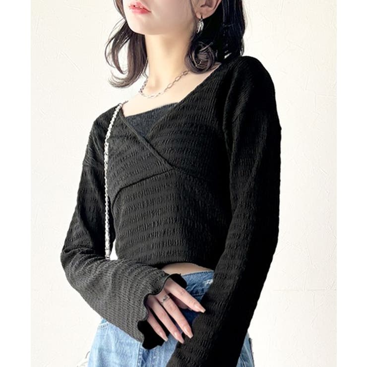 スタイルアップが叶う！リボンカシュクールジャガードカットソー（フレアスリーブ） | Classical Elf  | 詳細画像10 