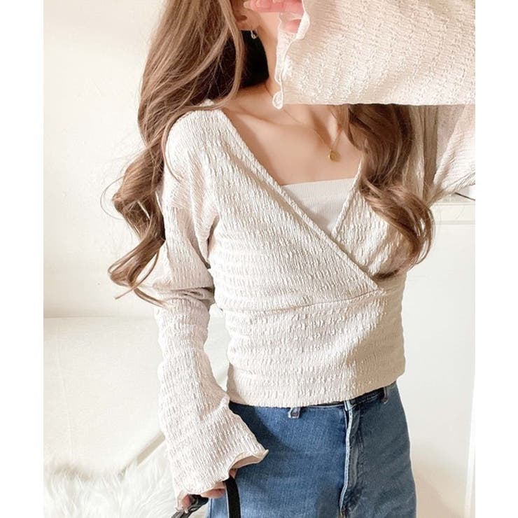 スタイルアップが叶う！リボンカシュクールジャガードカットソー（フレアスリーブ） | Classical Elf  | 詳細画像16 