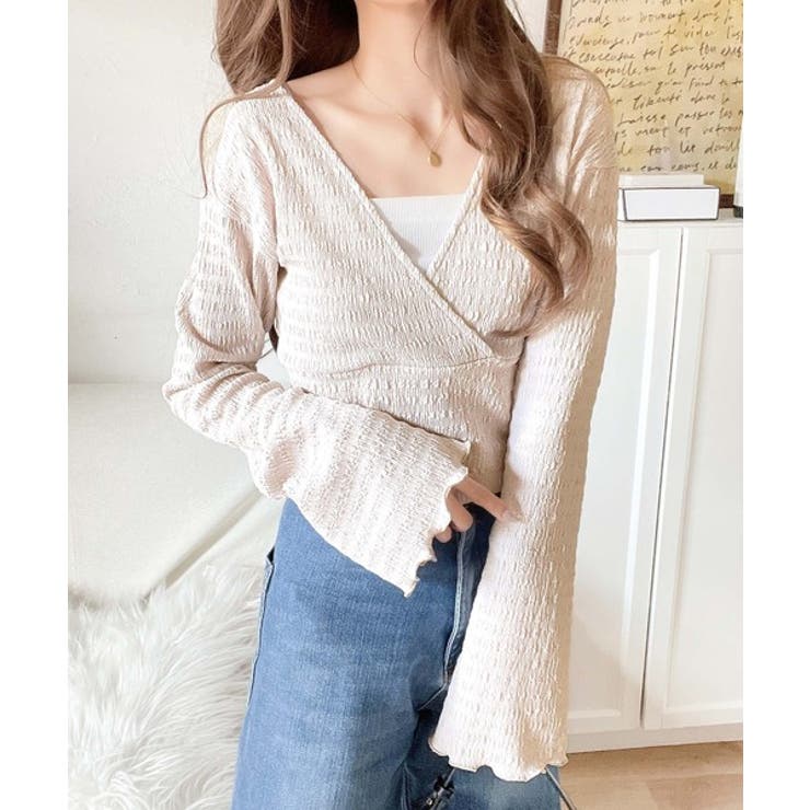 スタイルアップが叶う！リボンカシュクールジャガードカットソー（フレアスリーブ） | Classical Elf  | 詳細画像18 