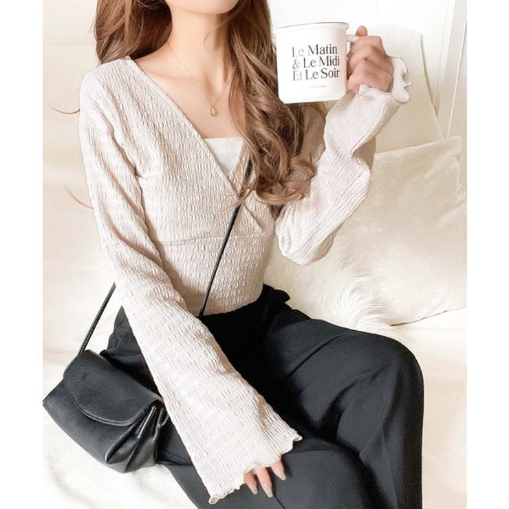 スタイルアップが叶う！リボンカシュクールジャガードカットソー（フレアスリーブ） | Classical Elf  | 詳細画像19 