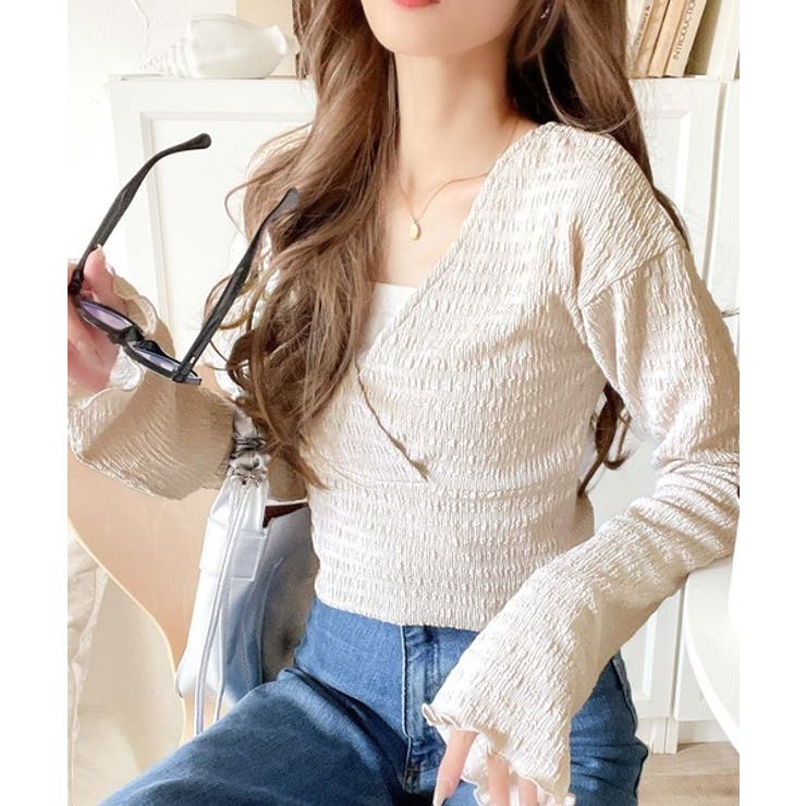 スタイルアップが叶う！リボンカシュクールジャガードカットソー（フレアスリーブ） | Classical Elf  | 詳細画像20 