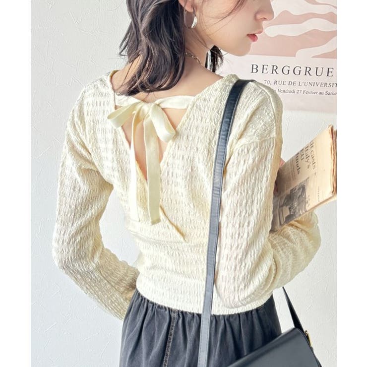 スタイルアップが叶う！リボンカシュクールジャガードカットソー（フレアスリーブ） | Classical Elf  | 詳細画像2 