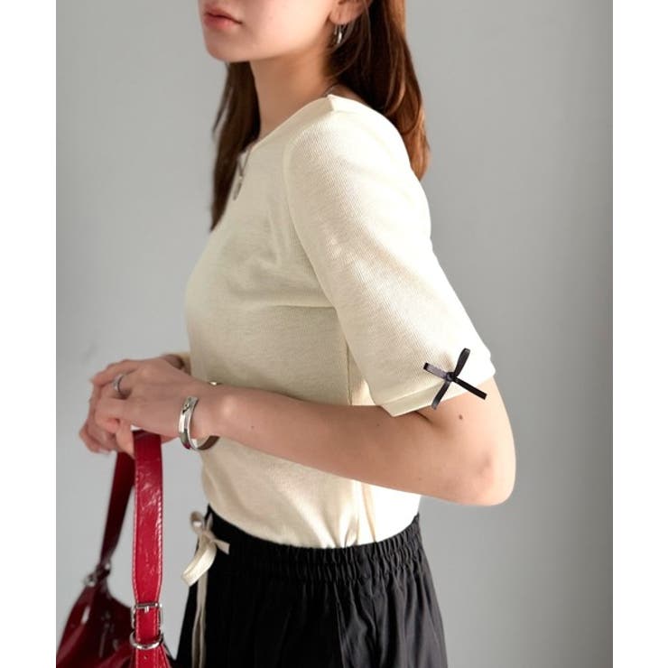 大人可愛いを叶える。前後2way袖リボンバックオープンリブトップス | Classical Elf  | 詳細画像7 