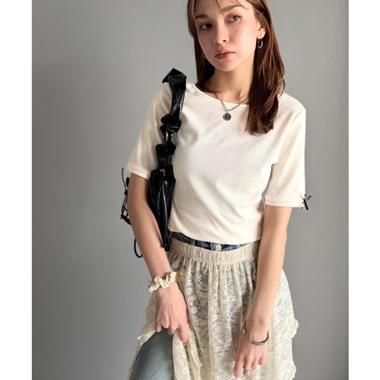 大人可愛いを叶える。前後2way袖リボンバックオープンリブトップス | Classical Elf  | 詳細画像10 