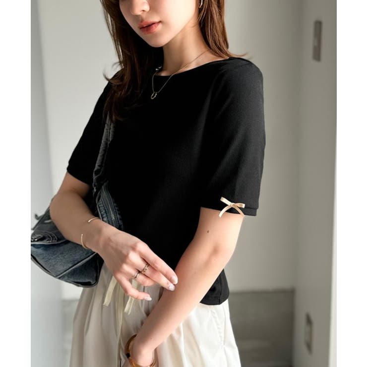 大人可愛いを叶える。前後2way袖リボンバックオープンリブトップス | Classical Elf  | 詳細画像18 