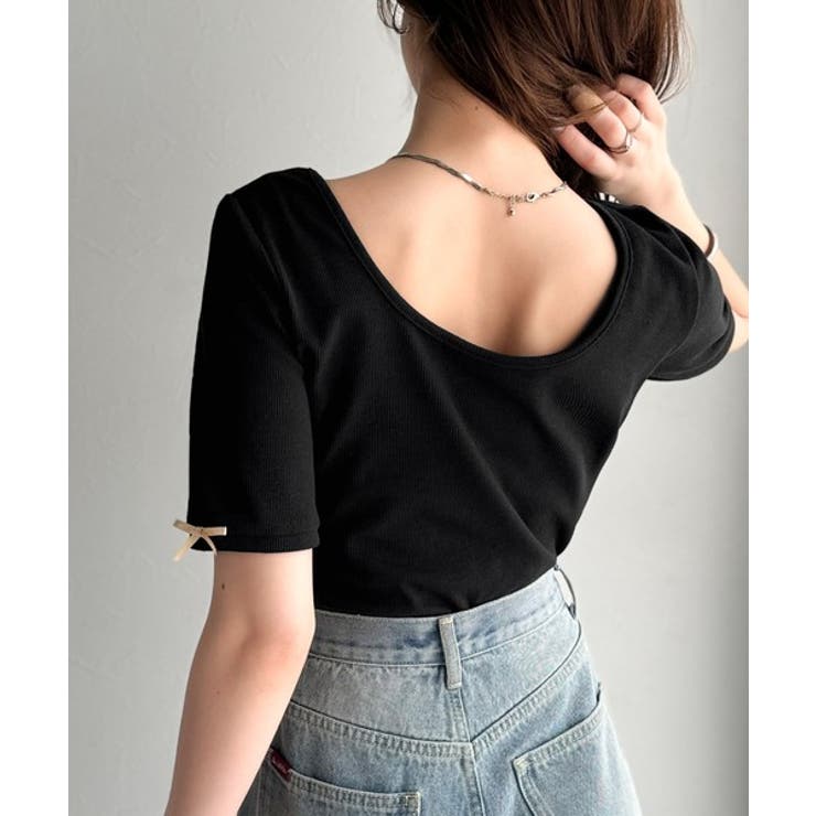 大人可愛いを叶える。前後2way袖リボンバックオープンリブトップス | Classical Elf  | 詳細画像25 