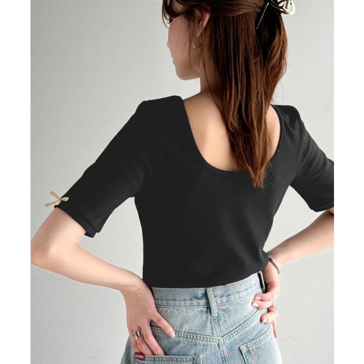 大人可愛いを叶える。前後2way袖リボンバックオープンリブトップス | Classical Elf  | 詳細画像26 