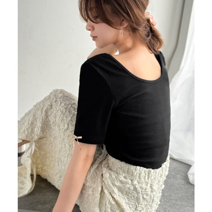 大人可愛いを叶える。前後2way袖リボンバックオープンリブトップス | Classical Elf  | 詳細画像29 