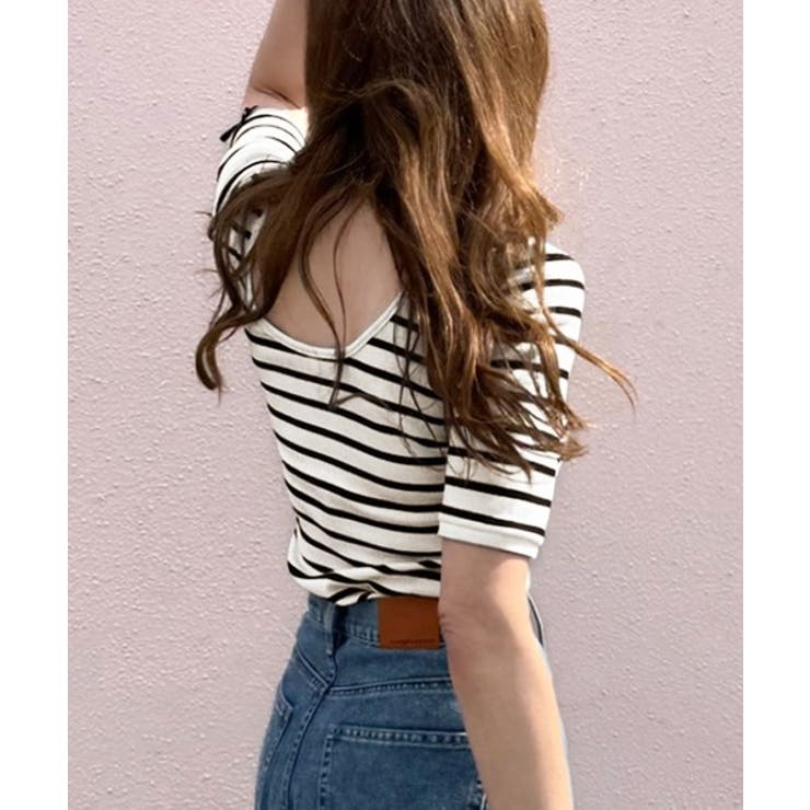 大人可愛いを叶える。前後2way袖リボンバックオープンリブトップス | Classical Elf  | 詳細画像32 