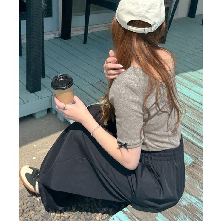 大人可愛いを叶える。前後2way袖リボンバックオープンリブトップス | Classical Elf  | 詳細画像46 