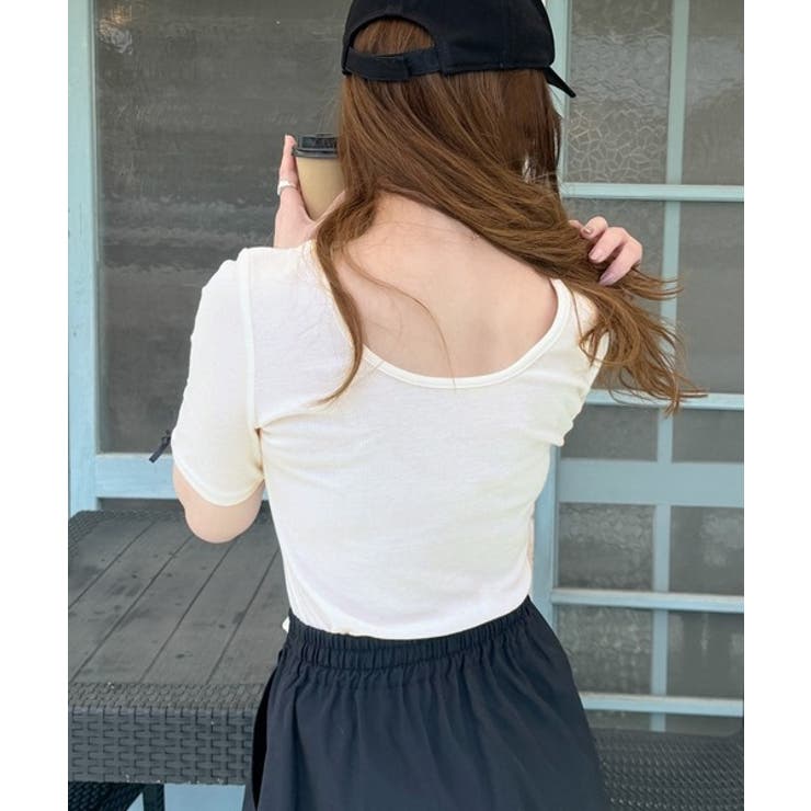 大人可愛いを叶える。前後2way袖リボンバックオープンリブトップス | Classical Elf  | 詳細画像2 