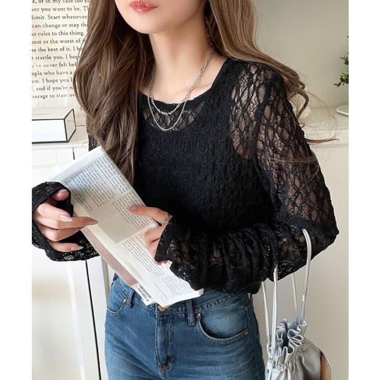 大人の上品映えレースアイテム。袖ギャザーレーストップス（長袖） | Classical Elf  | 詳細画像9 