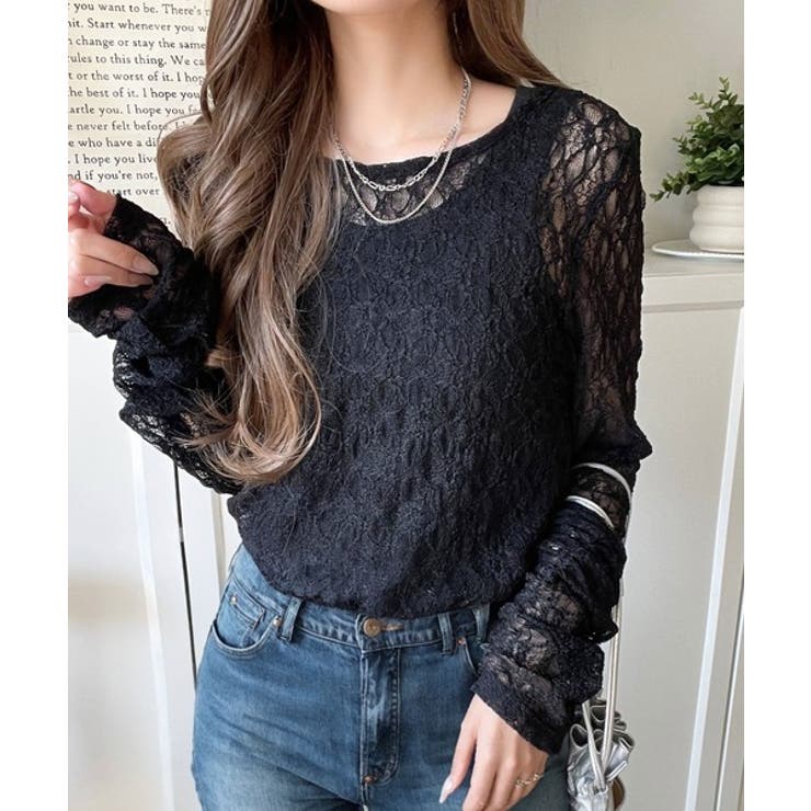 大人の上品映えレースアイテム。袖ギャザーレーストップス（長袖） | Classical Elf  | 詳細画像10 