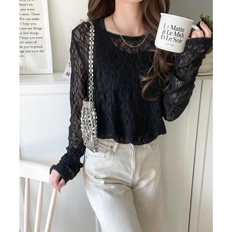 大人の上品映えレースアイテム。袖ギャザーレーストップス（長袖） | Classical Elf  | 詳細画像12 