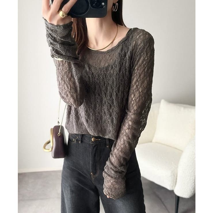 大人の上品映えレースアイテム。袖ギャザーレーストップス（長袖） | Classical Elf  | 詳細画像18 