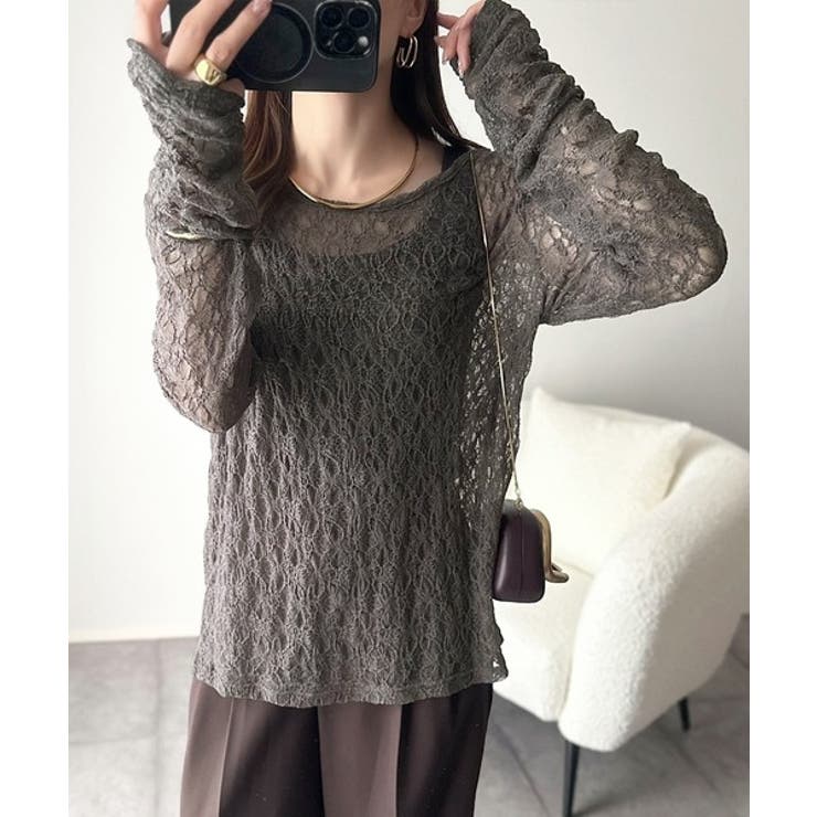 大人の上品映えレースアイテム。袖ギャザーレーストップス（長袖） | Classical Elf  | 詳細画像25 