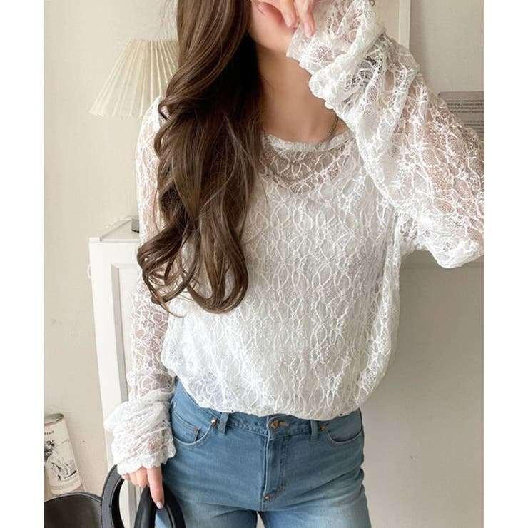 大人の上品映えレースアイテム。袖ギャザーレーストップス（長袖） | Classical Elf  | 詳細画像1 