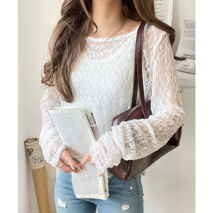 大人の上品映えレースアイテム。袖ギャザーレーストップス（長袖） | Classical Elf  | 詳細画像2 