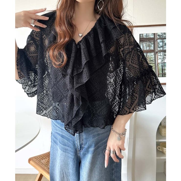 レースの余韻に浸る。ラッフルフリルデザイン総レースブラウス | Classical Elf  | 詳細画像10 