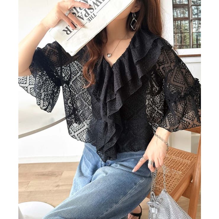 レースの余韻に浸る。ラッフルフリルデザイン総レースブラウス | Classical Elf  | 詳細画像11 