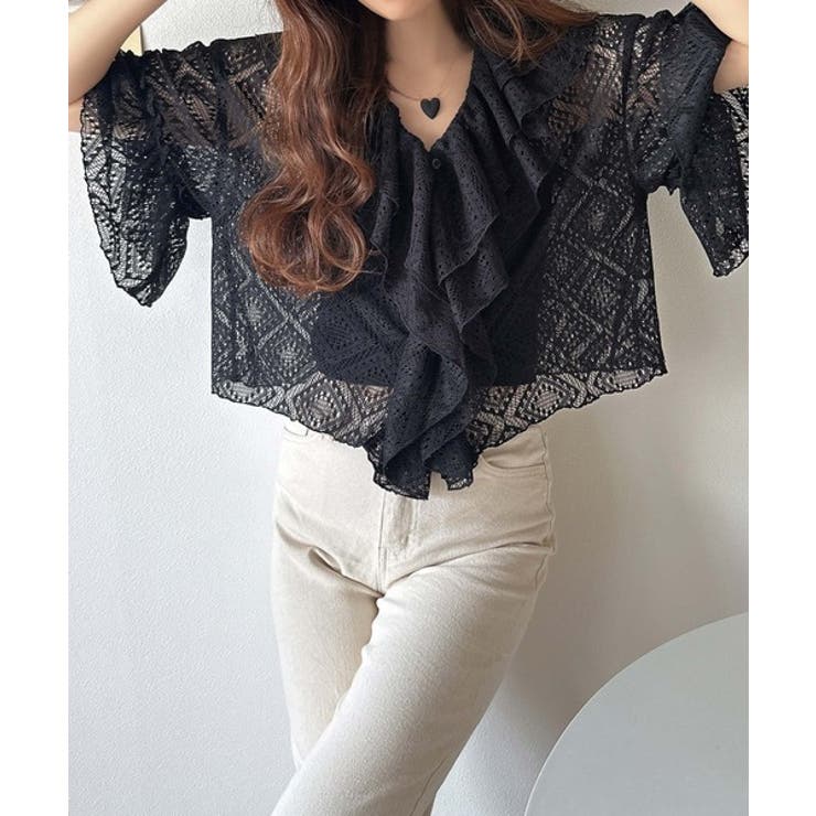 レースの余韻に浸る。ラッフルフリルデザイン総レースブラウス | Classical Elf  | 詳細画像17 