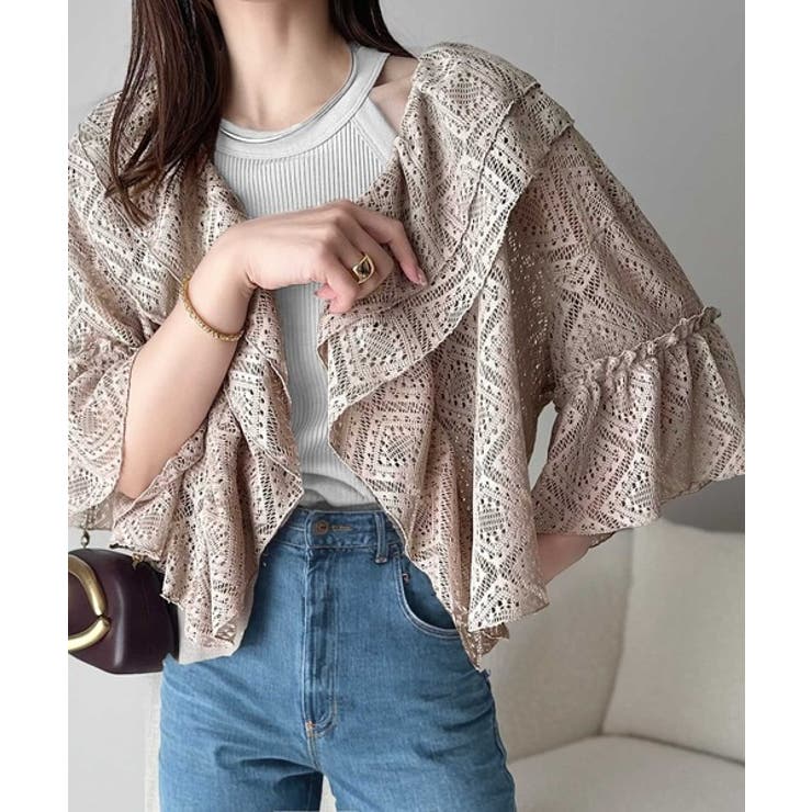 グレージュ | レースの余韻に浸る。ラッフルフリルデザイン総レースブラウス | Classical Elf 