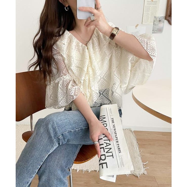 レースの余韻に浸る。ラッフルフリルデザイン総レースブラウス | Classical Elf  | 詳細画像2 