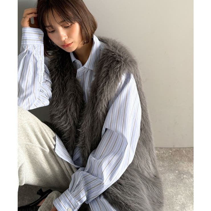 チャコール | 高級感をレイヤード。ふわふわミックスシャギーファーベスト | Classical Elf 