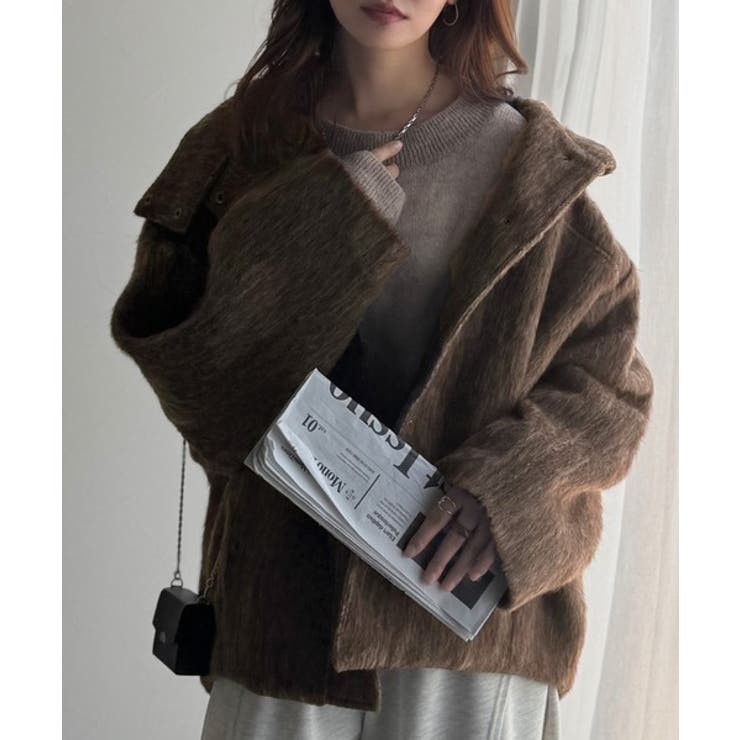 暖かさとおしゃれを両立♪ミックスシャギースタンドカラー比翼ミドルコート | Classical Elf  | 詳細画像14 