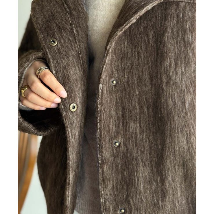 暖かさとおしゃれを両立♪ミックスシャギースタンドカラー比翼ミドル