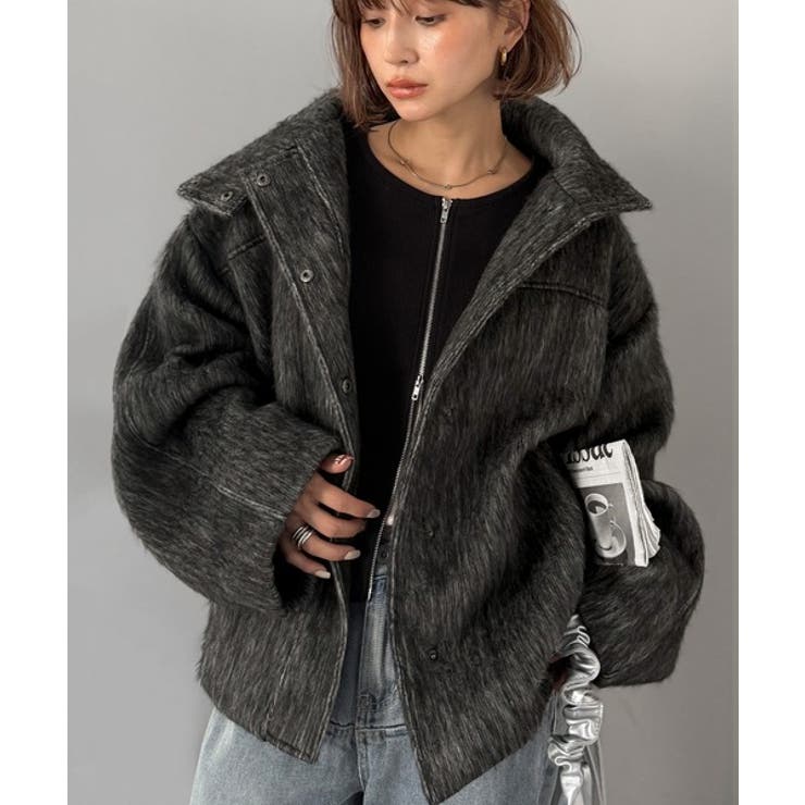 暖かさとおしゃれを両立♪ミックスシャギースタンドカラー比翼ミドルコート | Classical Elf  | 詳細画像2 