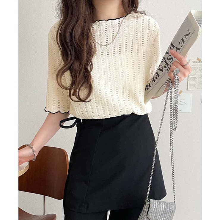 肌見せしすぎず、ほんのり色っぽ。透かし編みメロウトップスカットソー（半袖） | Classical Elf  | 詳細画像7 