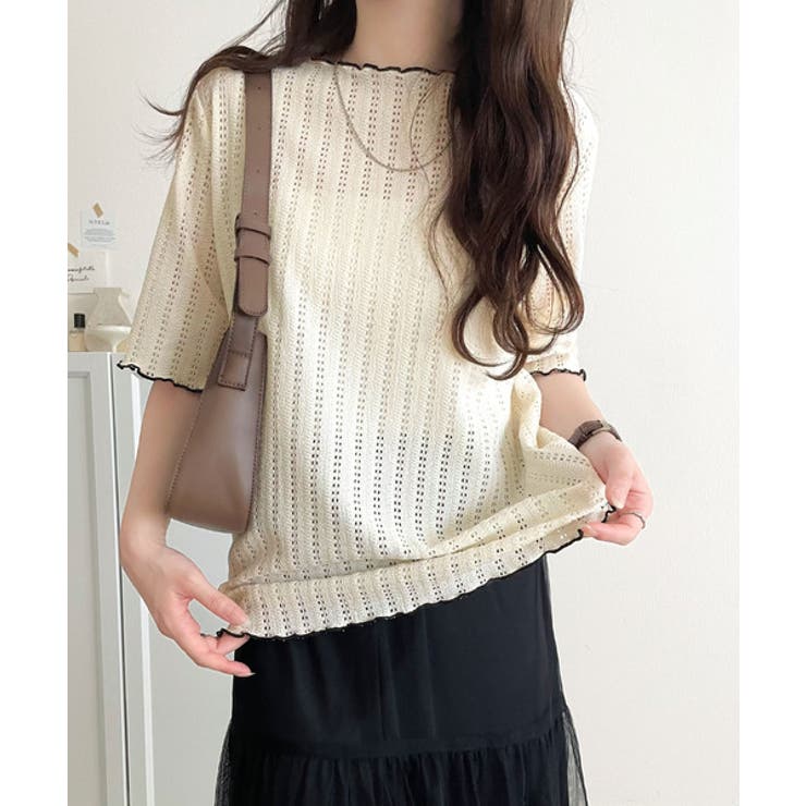 肌見せしすぎず、ほんのり色っぽ。透かし編みメロウトップスカットソー（半袖） | Classical Elf  | 詳細画像9 