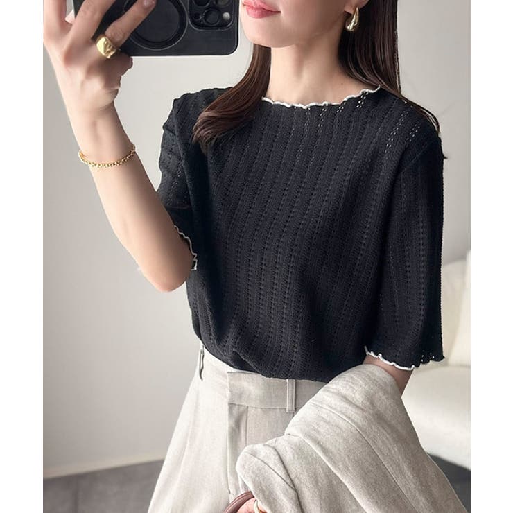 肌見せしすぎず、ほんのり色っぽ。透かし編みメロウトップスカットソー（半袖） | Classical Elf  | 詳細画像15 