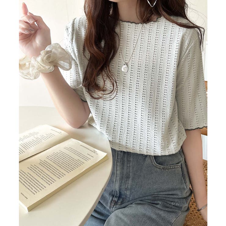 肌見せしすぎず、ほんのり色っぽ。透かし編みメロウトップスカットソー（半袖） | Classical Elf  | 詳細画像19 