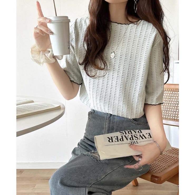 肌見せしすぎず、ほんのり色っぽ。透かし編みメロウトップスカットソー（半袖） | Classical Elf  | 詳細画像23 