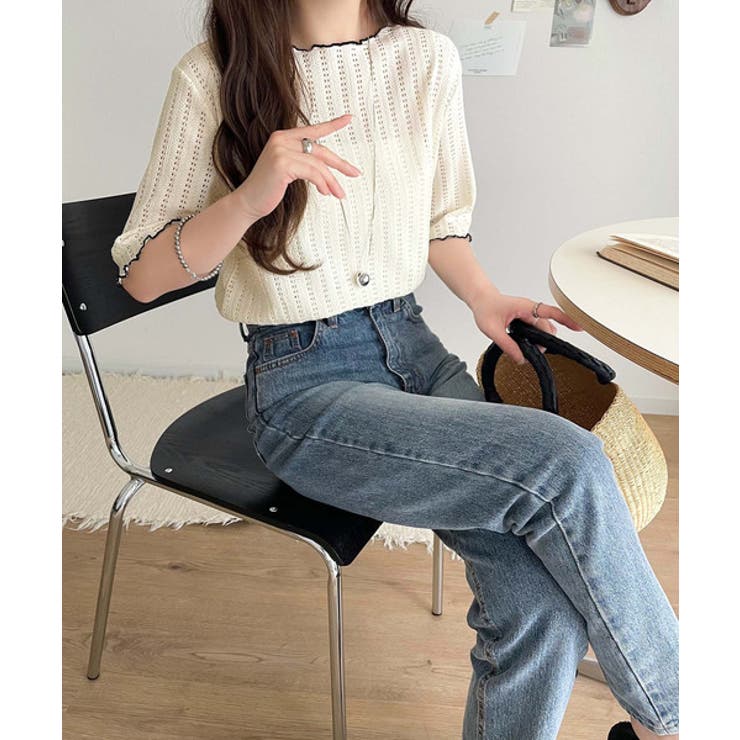 肌見せしすぎず、ほんのり色っぽ。透かし編みメロウトップスカットソー（半袖） | Classical Elf  | 詳細画像3 