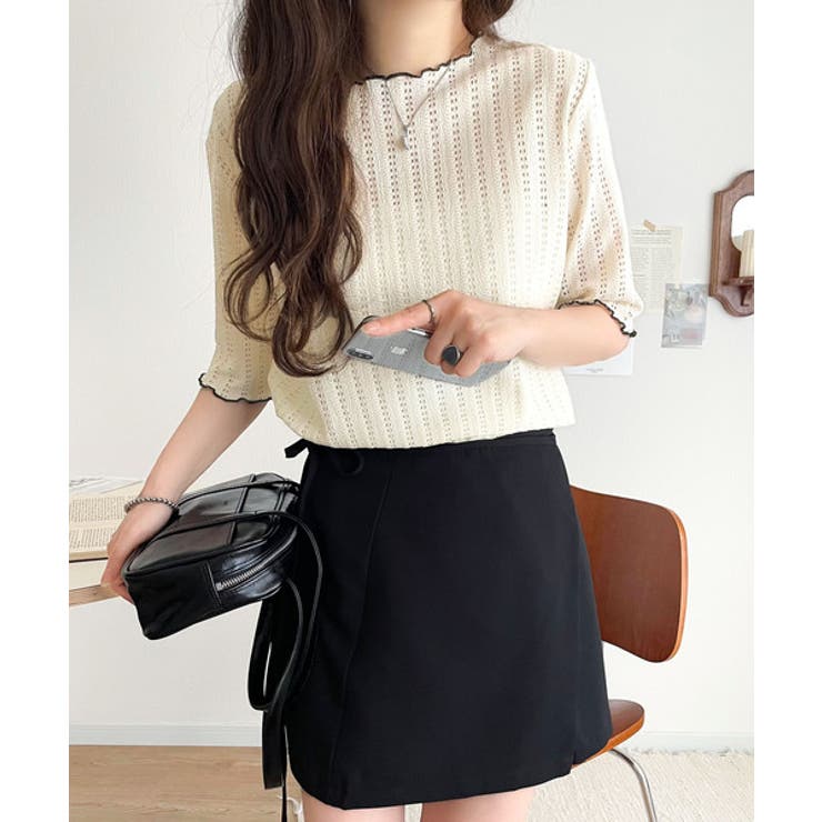 肌見せしすぎず、ほんのり色っぽ。透かし編みメロウトップスカットソー（半袖） | Classical Elf  | 詳細画像5 