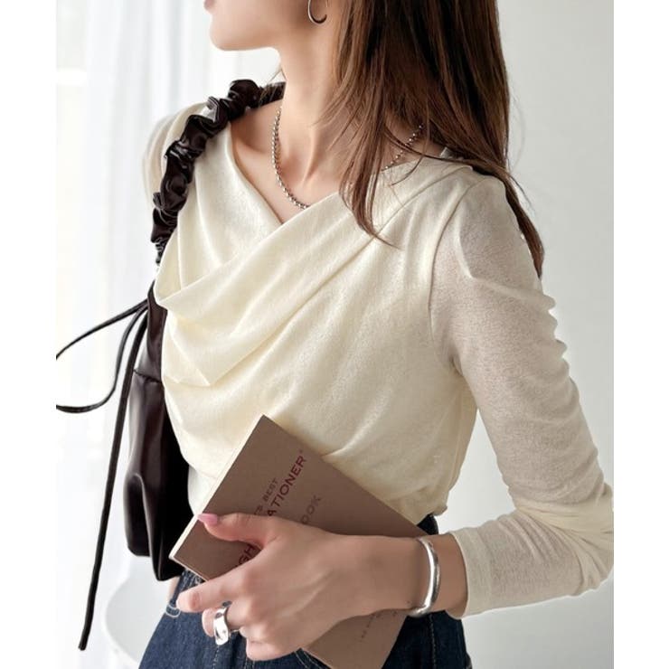 大人のとろみ×透け感。女性らしさが香り立つ。スラブシアードレープトップス（長袖） | Classical Elf  | 詳細画像8 