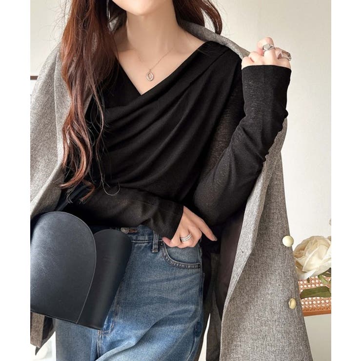 大人のとろみ×透け感。女性らしさが香り立つ。スラブシアードレープトップス（長袖） | Classical Elf  | 詳細画像13 