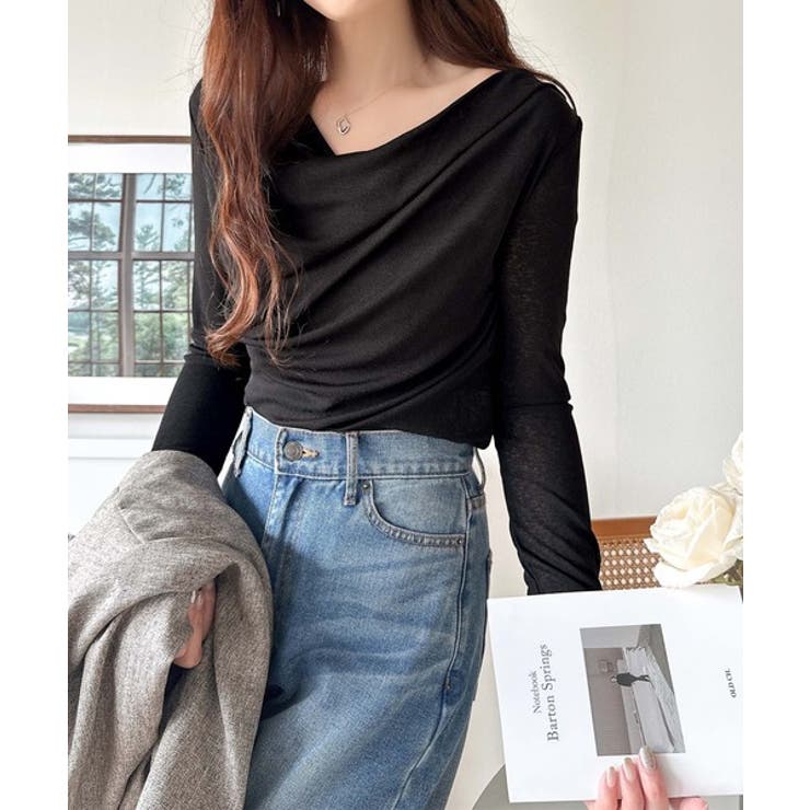 大人のとろみ×透け感。女性らしさが香り立つ。スラブシアードレープトップス（長袖） | Classical Elf  | 詳細画像15 