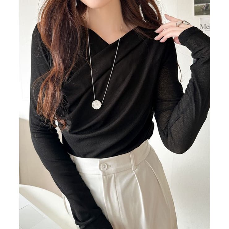 大人のとろみ×透け感。女性らしさが香り立つ。スラブシアードレープトップス（長袖） | Classical Elf  | 詳細画像16 