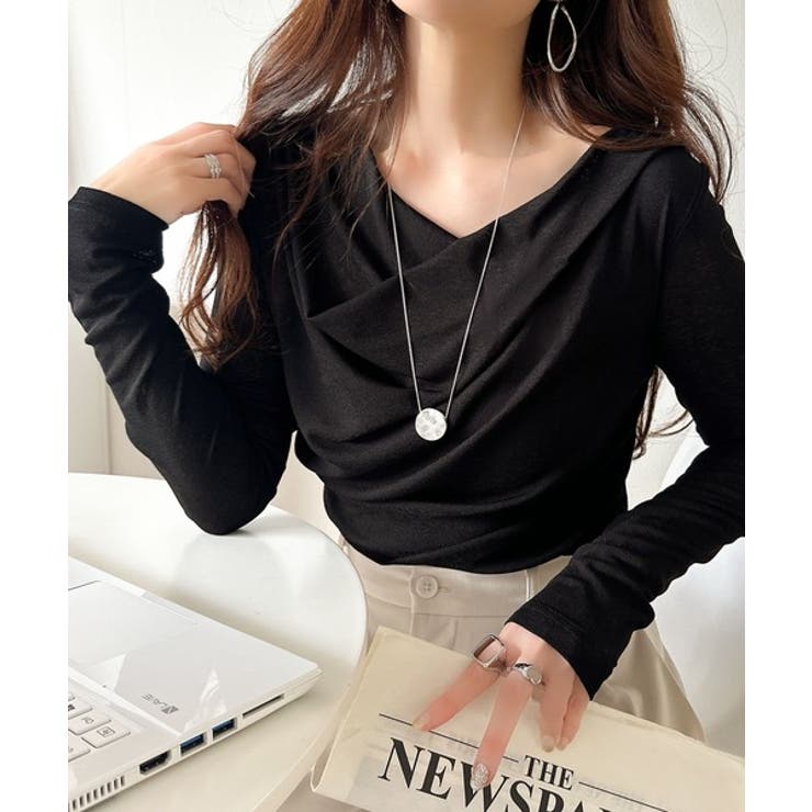 大人のとろみ×透け感。女性らしさが香り立つ。スラブシアードレープトップス（長袖） | Classical Elf  | 詳細画像18 