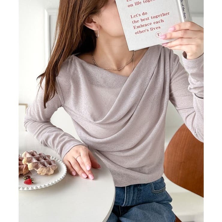 ライトグレー | 大人のとろみ×透け感。女性らしさが香り立つ。スラブシアードレープトップス（長袖） | Classical Elf 