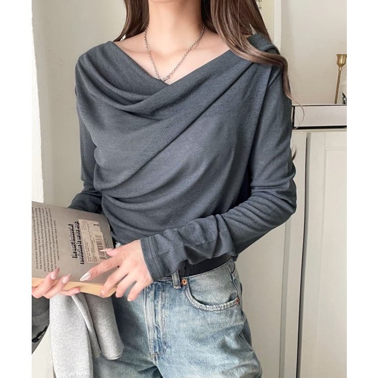 大人のとろみ×透け感。女性らしさが香り立つ。スラブシアードレープトップス（長袖） | Classical Elf  | 詳細画像30 