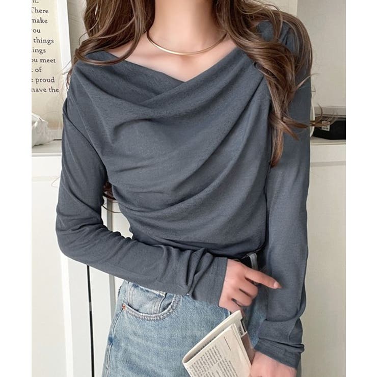 チャコール | 大人のとろみ×透け感。女性らしさが香り立つ。スラブシアードレープトップス（長袖） | Classical Elf 