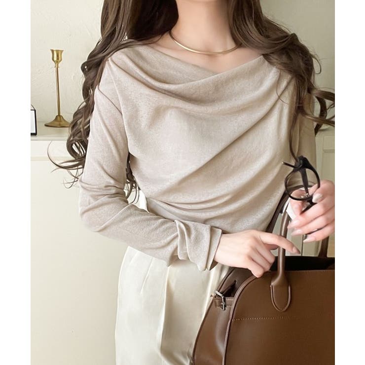 大人のとろみ×透け感。女性らしさが香り立つ。スラブシアードレープトップス（長袖） | Classical Elf  | 詳細画像46 