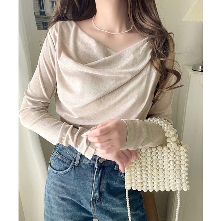 ベージュ | 大人のとろみ×透け感。女性らしさが香り立つ。スラブシアードレープトップス（長袖） | Classical Elf 