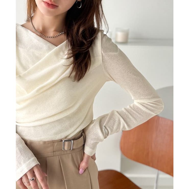 大人のとろみ×透け感。女性らしさが香り立つ。スラブシアードレープトップス（長袖） | Classical Elf  | 詳細画像1 