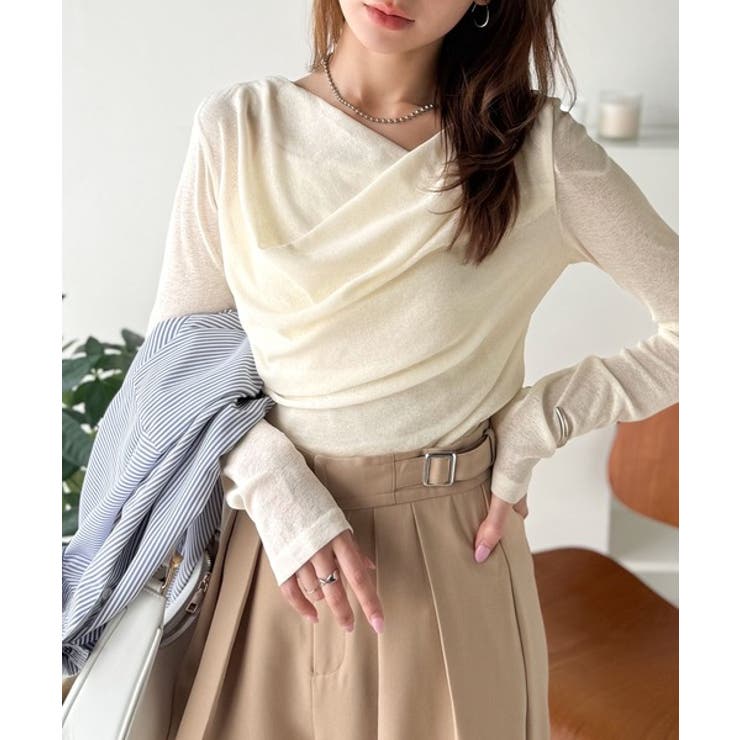 大人のとろみ×透け感。女性らしさが香り立つ。スラブシアードレープトップス（長袖） | Classical Elf  | 詳細画像3 